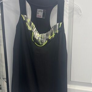 Lucky in Love Black Tank with Neon Highlights
